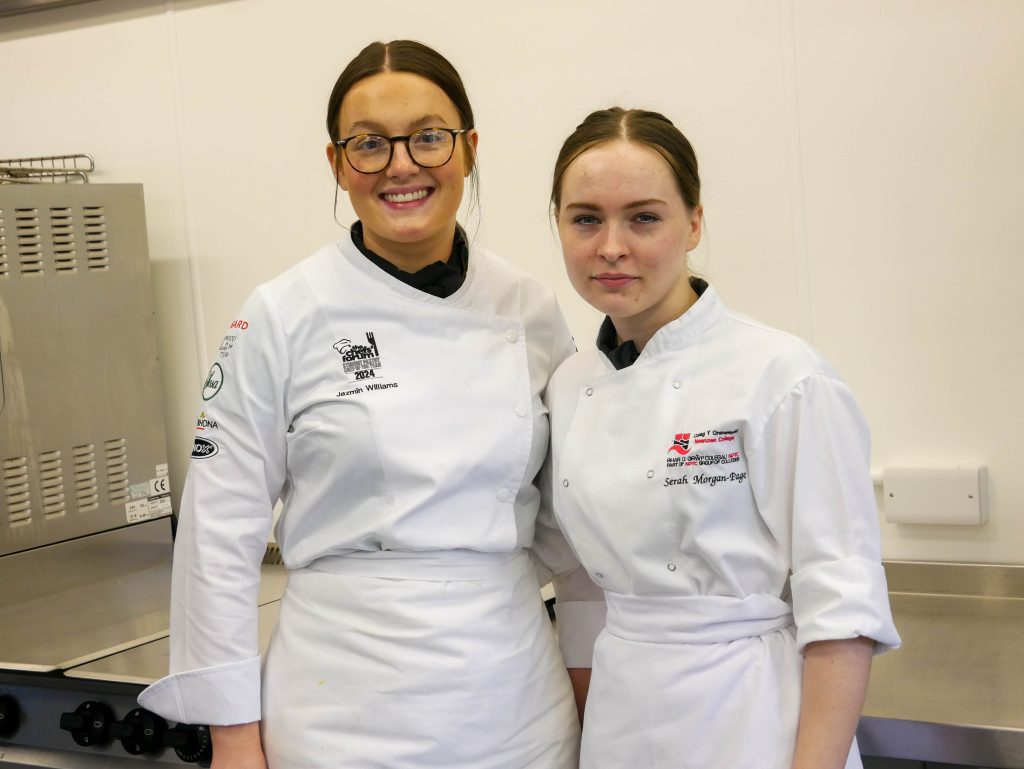 Catering students Jaz and Sarah in their Chef's whites.