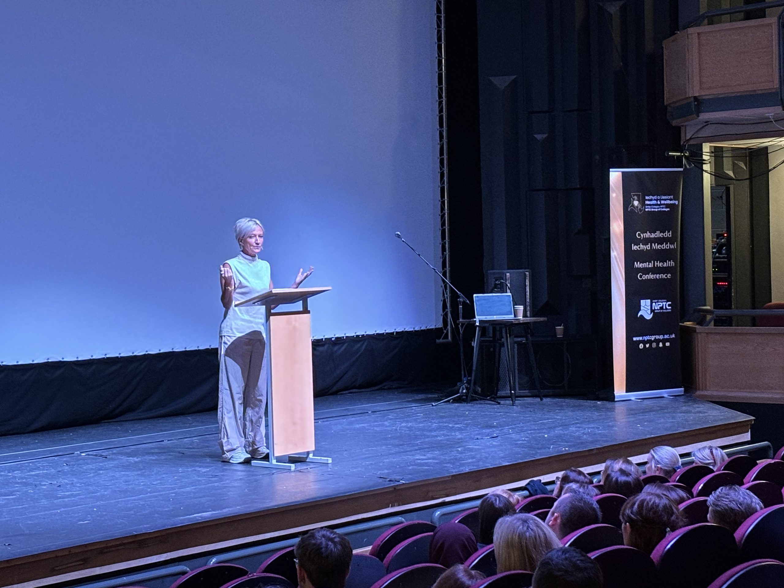 Ruth Dodsworth speaking at the Mental Health Conference at Theatr Brycheiniog, in Brecon.
