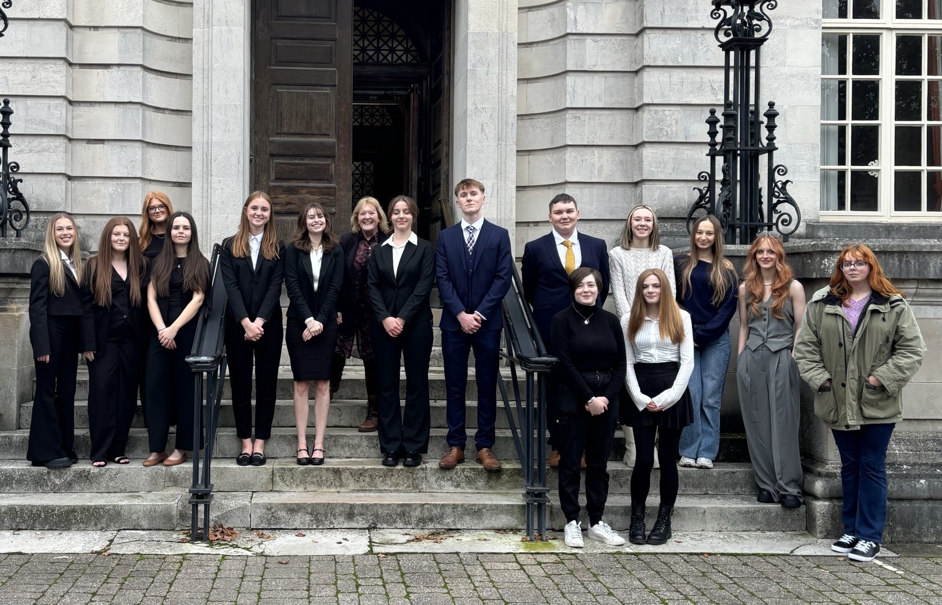 Law Students outside Cardiff Crown Court after the Mock Bar Trail competition