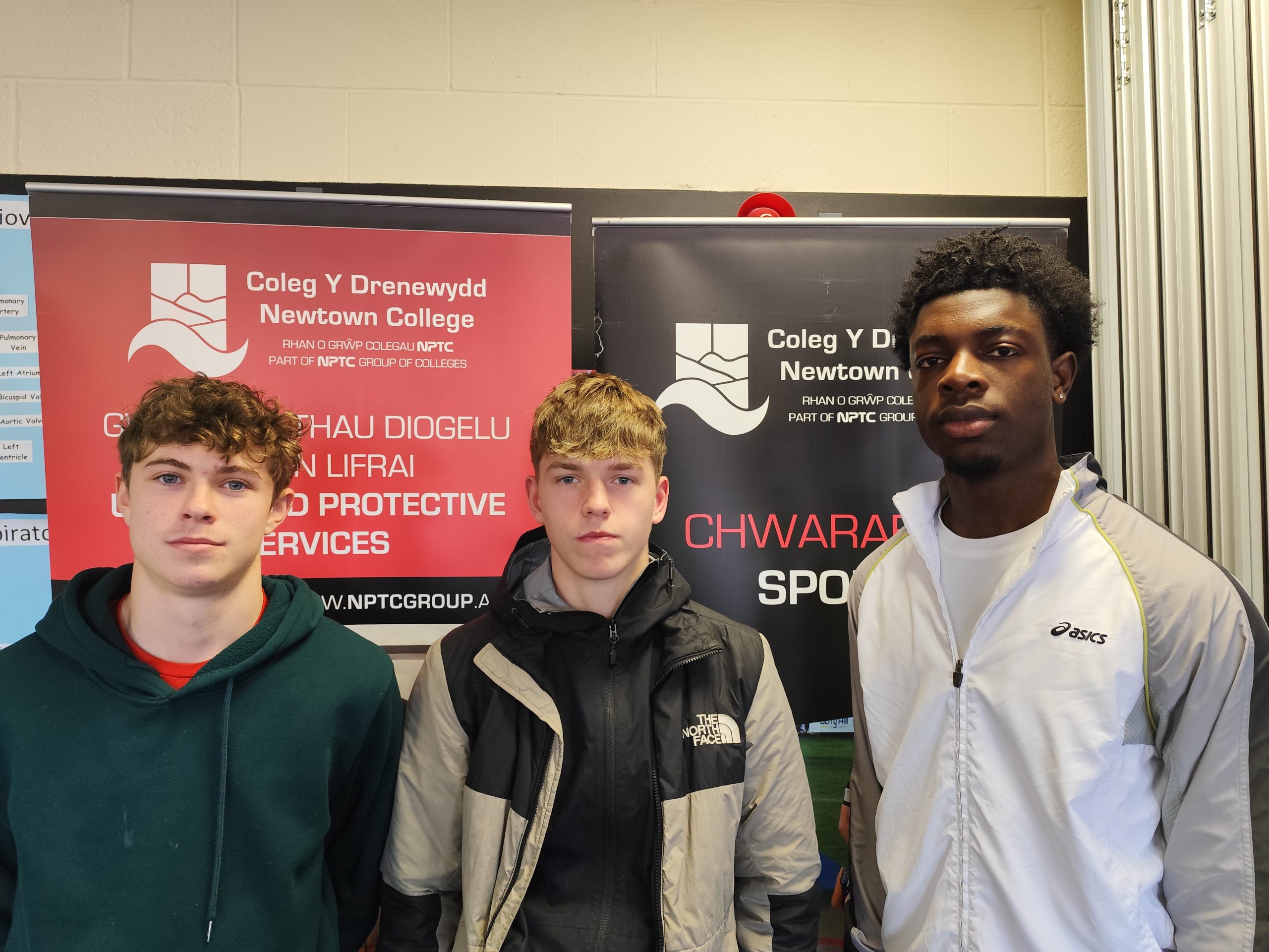 Griff Davies, Samuel Ussher and Tarran Hollingshead ahead of joining up with the Wales Colleges football team